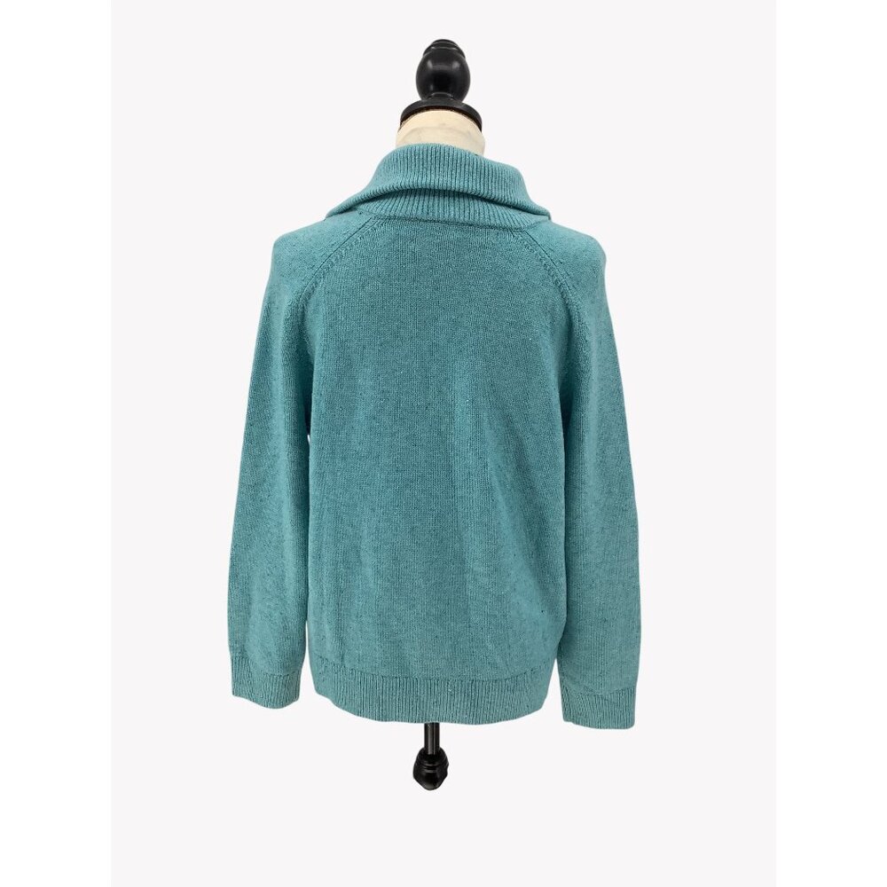 Talbots XL Petite Teal Cable Knit Full-Zip Cardigan Sweater Acrylic Blend - Picture 3 of 8